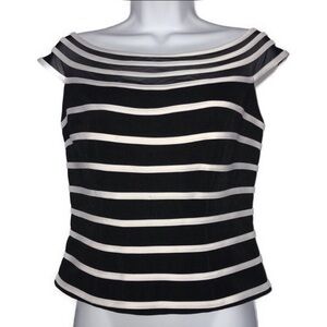Cache Boatneck Black White Binding Stripe Top 6